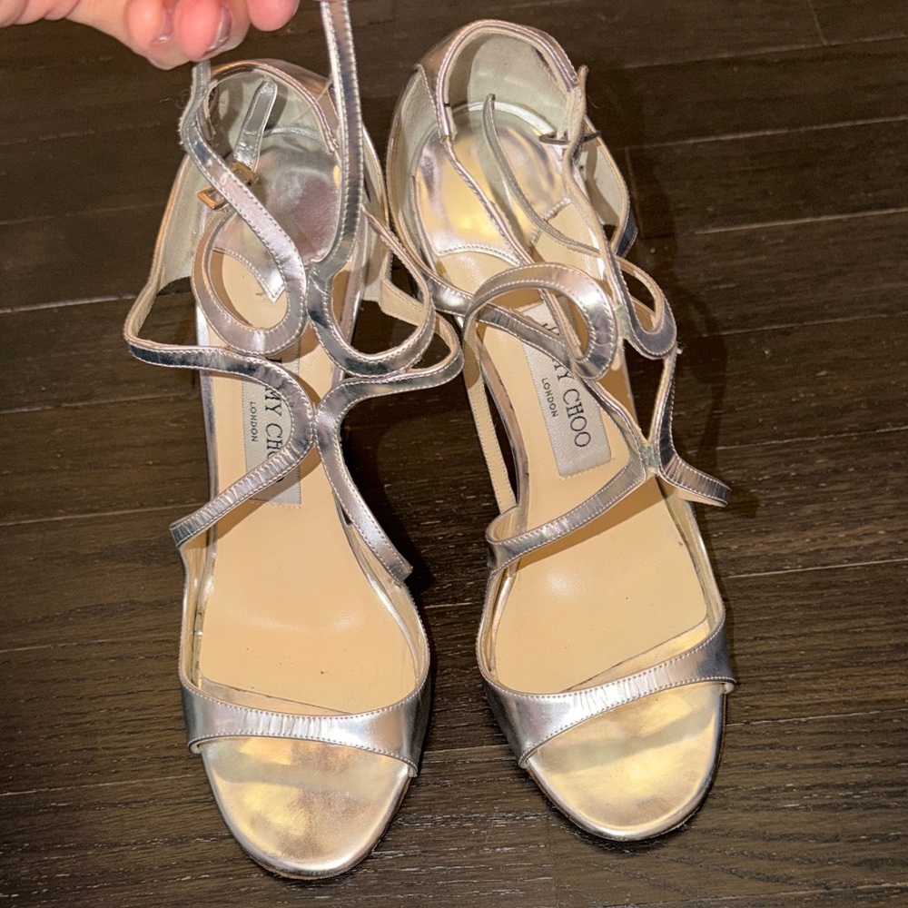 Jimmy Choo Metallic Silver Strappy Heels